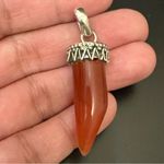 Handcrafted 925 Sterling Silver Natural Stone Carnelian Point Pendant 8.5g. Brown Photo 7