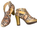 Report Chunky Snake Print Heels Women’s 8.5 Edgy Boho Sandals Zipper Studded Tan Photo 1