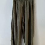 Rag Poets  Green Linen Straight Leg Cropped Pants Size Small Elastic Waist Photo 2