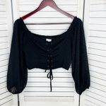 Aeropostale  Clip Dot‎ Lace Up Off The Shoulder Crop Top Black Medium Sheer Photo 8