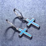 Blue Green Turquoise Teal Silver Cross Fashion Earrings Photo 2