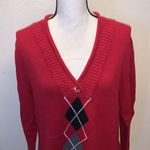North Crest  red geometric pattern lined neck v-neck sweater Photo 1