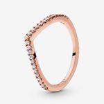 Pandora  14k Rose Gold Plating CZ Sparkling Wishbone Ring Size 5.5 Photo 4