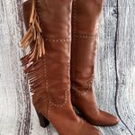 Vintage Nicole Genuine Leather Fringe Tall Heeled Boots Brown Size 8 Photo 11