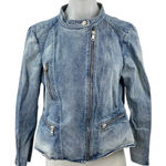 Rebecca Taylor  Women's Blue Long Sleeve Full Zip Moto Biker Denim Jean Jacket S Photo 0