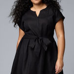 Vera Wang Simply  Tie Front‎ Linen Blend Short Sleeve Dress Black 2X Photo 0