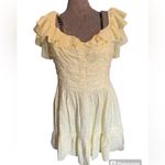 AQUA  V-Neck Ruffled Eyelet Mini Dress Women's Large Yellow Short Flutter Sleeve Photo 1