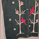 Southern Lady Knit Sweater Vest Size L Green Button up Birds Cardinal Grannycore Size L Photo 1