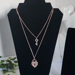 Fashion Rose Gold Iridescent Heart Key Necklace Set with Earrings Pink Photo 0