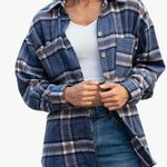 Womens Superga Warm Weather Blue Plaid Cozy Shacket Shirt Jacket Photo 0
