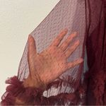 Luxxel Deep V Neck Burgundy Sheer Mesh Flare Bell Sleeve Romper Ruffles Size S Photo 3