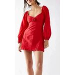 Free People Put A Rose On It Mini Dress Tie Button Back Red M Photo 1
