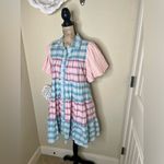 Entro NWT:  Bubble Sleeve Blue, Green, Pink & White Plaid Lined Mini Dress Sz M Photo 4