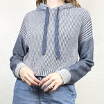 Splendid  Navy & White Ribbed Knit Hooded Sweater Photo 0