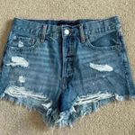 Aeropostale  blue distressed button front high rise boyfriend shorts in size 2 Photo 0