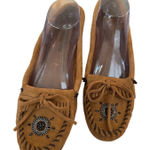 Minnetonka VTG Y2K Camel Brown Suede Beaded Moccasins 11 Hard Sole Boho Fall Photo 0