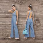 Free People Women's Blue Dance All Night Open Back Jumpsuit size 12 Photo 2
