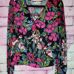 Anthropologie TINY FLORAL WRAP FRONT LONG SLEEVE BOHO TIE WAIST TOP LARGE Photo 0