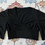 SheIn Black Cropped V-Neck Flared Flutter Bat Sleeved Crop Top Smocked Large Photo 0