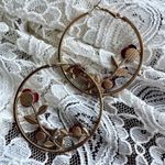 Gold Tone Rose Enamel Hoop Earrings Green Photo 3