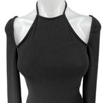 ASTR The Label Black Ribbed Halter Tie Cutout Long Sleeve Thong Bodysuit Top S Photo 2