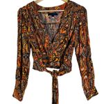 Rachel Roy Wrap Top Womens M Multicolor Paisley Tie Back Boho Festival Hippie Orange Size M Photo 1