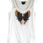 Harley Davidson Bedazzled Tank Top Graphic Print Scoop Neck Ribbed Knit White XL Photo 0