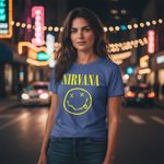 Nirvana Blue Graphic Band Tee – Smiley Face Logo – Size Large Photo 3