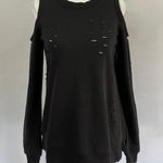 Central Park West New Distressed Cold Shoulder Zip Back Los Feliz Sweatshirt Black Photo 5