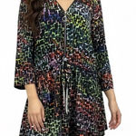 Avenue  Zip Front V-Neck Rainbow Multicolor Print Black Tunic 18/20 3/4 Sleeve Photo 0