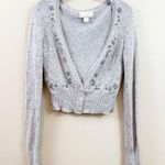 American Eagle  Gray Beaded Cropped Cardigan Photo 0