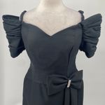 Vintage 80s Off Shoulder Puff Sleeve Bow Waist Tulip Hem Midi Maxi Dress Black 8 Photo 2