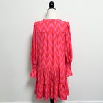 Pomander Place Hot Pink Ikat Kenzo V Neck Long Puff Sleeve Oversized Tier Dress Photo 3