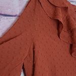 J. CREW FACTORY CLIP DOT RUFFLE BUTTON UP SHIRT SPLIT V NECK LINED DEEP ORANGE M Size M Photo 3