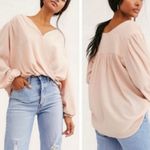 Free People Check On It Pink Nectar Crinkle Wrap Long Sleeve Blouse Size Medium Photo 1