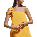 Cuyana  Yellow Seersucker Twisted One Shoulder Dress size medium with pockets Photo 0