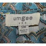 Umgee Ladies S/M Sheer Aqua Blue & Gold Pretty Print Open Front Kimono Cardigan Photo 10
