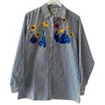 The Quacker Factory Women’s Embroidered Floral Striped Office M #2332 Blue Size M Photo 0