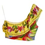 Sezane X Farm Rio Parioca Blouse One Shoulder Floral Cropped Top 40/US 8 Gold Photo 3