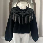 AQUA NEW Rhinestone Fringe Sweater in Black, Size S New w/Tag Photo 1