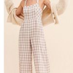 Free People Zuzu Seersucker Wide Leg Cropped Jumpsuit in Natural Gingham Photo 0
