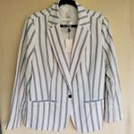 A New Day White Linen Pinstripe Blazer Photo 0