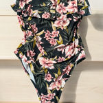 Kona Sol  Pink and Green One Piece Swimsuit with Tropical Print Photo 0