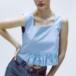 ZARA NWT Women  BLOGGERS FAV Cropped POPLIN Top Blouse Baby Blue XL Photo 2