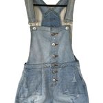 No Boundaries  Overalls Junior XS Sz 1 Denim Jeans Short Distressed Stretch Blue Photo 0