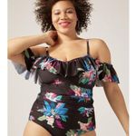 City Chic  Size S 16 Swimsuit Elba One Piece Off The Shoulder Tropical Print NEW Photo 1