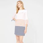 Nautica Striped Tie Sleeve Shirt Shift Dress White Coral Small Photo 1