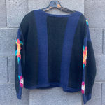 Capezio Vintage Floral Crew Neck Sweater Black Navy Medium Photo 4