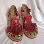 Ana Perez Mexican Leather Wedge Sandals Laser Cut, Size 9 Red Photo 2