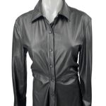 ZARA NEW  Black Faux Leather Long Sleeve Collared Button Down Midi Shirt Dress S Photo 3